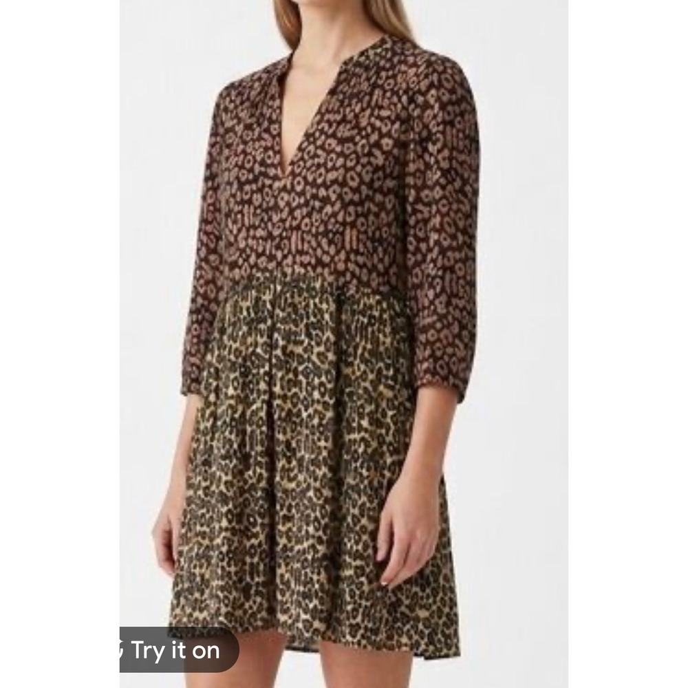 Anthropologie Maeve Juno Leopard Print V-Neck Mini Dress Brown Tan XS